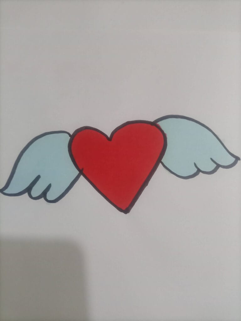 How to draw heart with wings