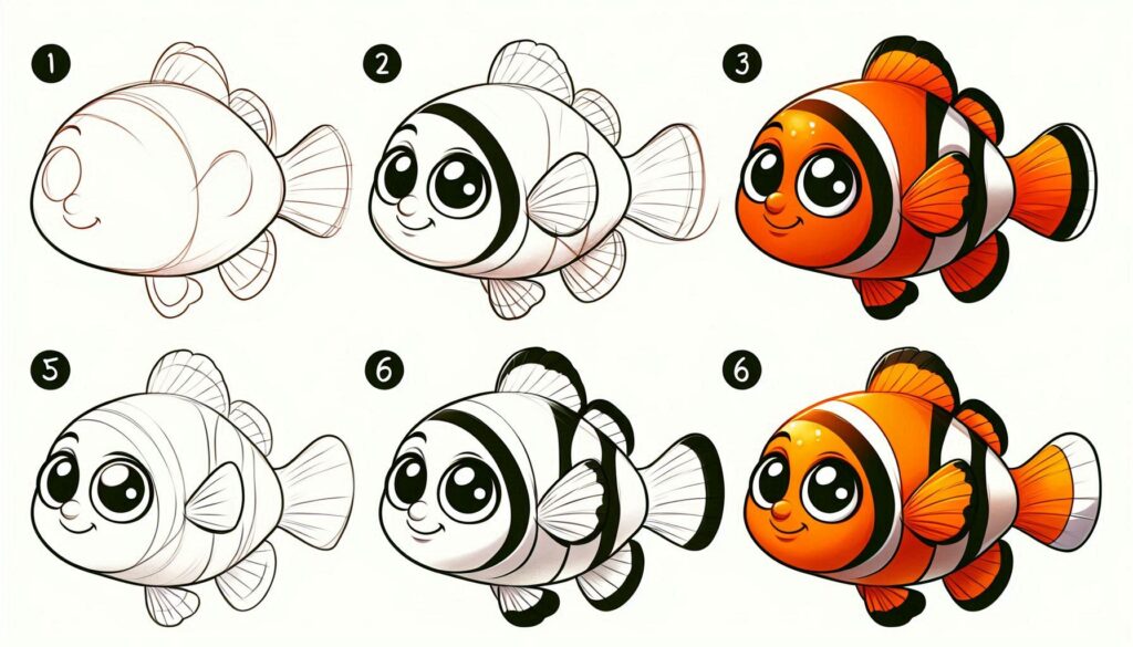 How to draw Clownfish