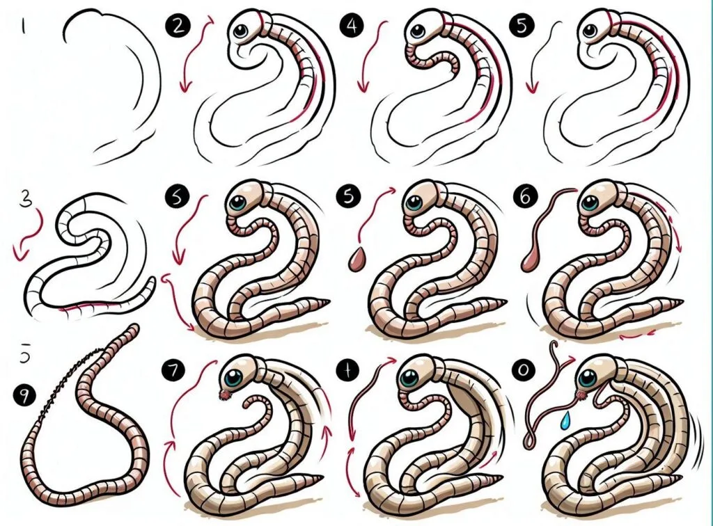How to draw Whipworm 1 How to draw Whipworm